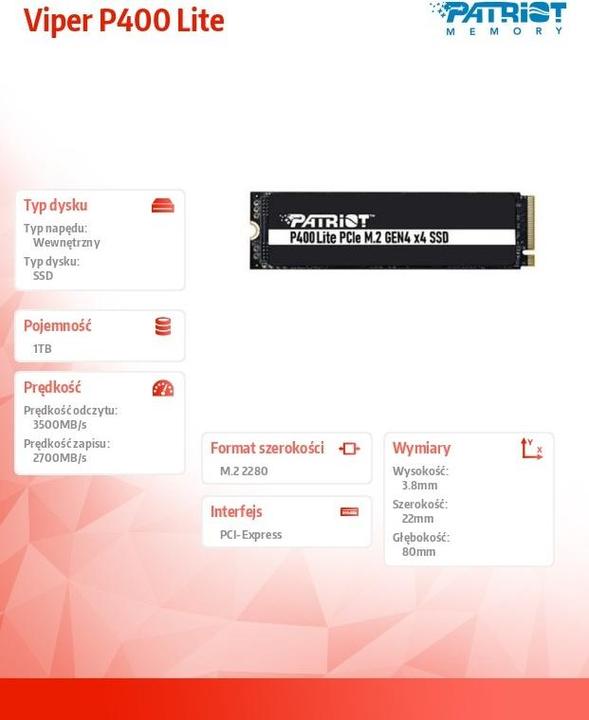 Image du produit Patriot P400 Lite (1000 Go, M.2 2280)