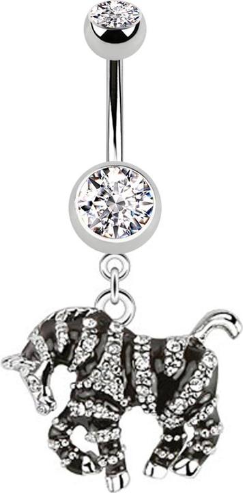 Star Piercing Banane silber mit Anhänger Zebra (Chirurgenstahl 316L, ohne Messing)