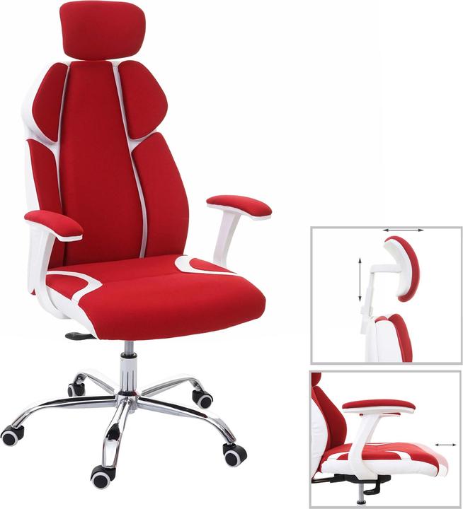 Produktbild Swisshandel24 Bürostuhl, Schreibtischstuhl Drehstuhl Chefsessel, Sliding-Funktion Stoff/Textil + Kunstleder - rot/