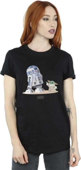 Actual product image Star Wars Womens/Ladies The Mandalorian R2D2 And Grogu Cotton Boyfriend T-Shirt (XXL)