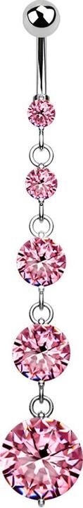 Actual product image Star Piercing Banana silver with ball and ball crystal pink pendant four round crystals (Surgical steel 316L, Brass)