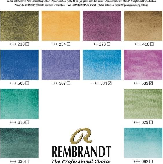 Productafbeelding Rembrandt Aquarelverf metalen blikken set Granulerende Kleuren Selectie | 12 pannetjes + 1 penseel