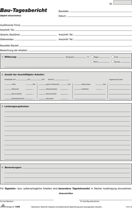 Actual product image Rnk Publisher Form "Daily construction report", pad, DIN A4 (50 x)
