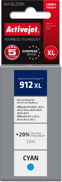 Actual product image Activejet AH-912CRX ink for HP printer replacement ink HP 912XL 3YL81AE premium 990 pages blue (B)