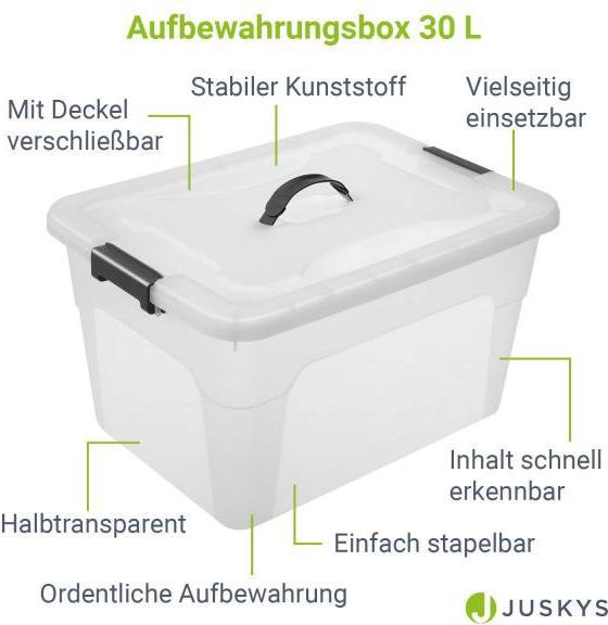 Immagine prodotto Juskys Set di scatole portaoggetti con coperchio (33 x 45 x 26 cm, 30 l)