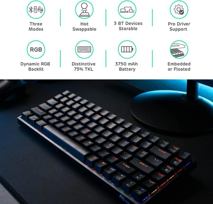 Image du produit Royal Kludge RK84 (US, Sans fil, Filaire)