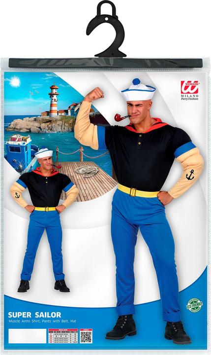 Immagine prodotto Widmann Costume da marinaio di Braccio di Ferro con camicia con braccia muscolose, pantaloni con cintura (S)