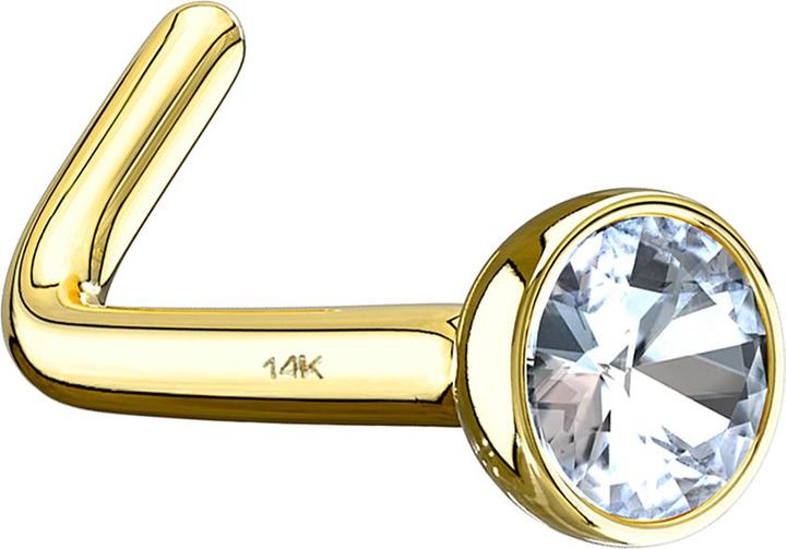Produktbild Star Piercing Nasenstecker gewinkelt 14k gold mit Kristall silber (ohne Messing, 14k Gold)