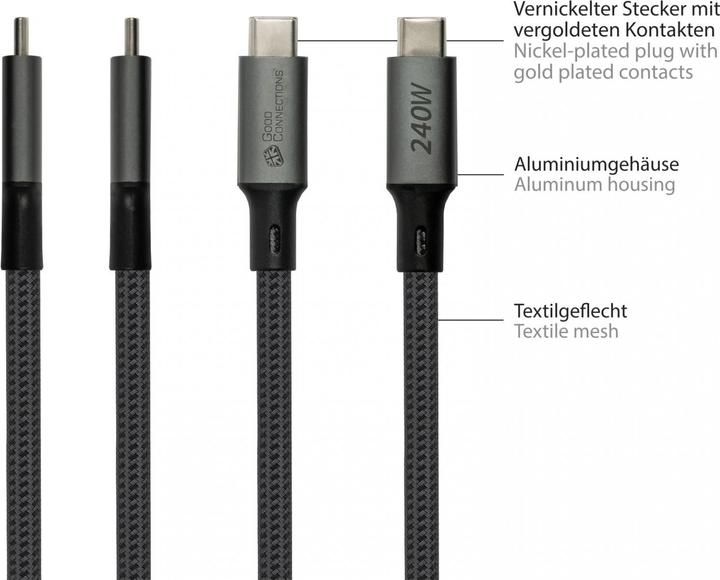 Image du produit Good Connections Câble USB 4.0 Gen. 3x2 40GBit/s 240W 8Ka60Hz USB-C mâle vers femelle (1.80 m, USB 4.0, 240 W)