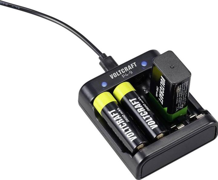 Produktbild Voltcraft P4-9 Rundzellen-Ladegerät NiMH Micro (AAA), Mignon (AA), 9 V Block (1 Stk., AAA, AA, 9V Block, Ladegerät ohne Akku)