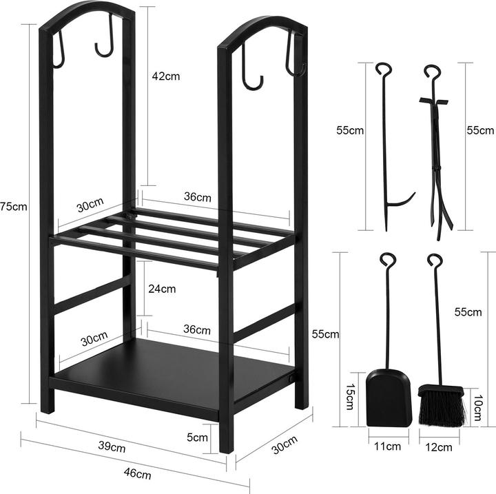 Actual product image SoBuy Firewood rack with 4-piece fireplace set