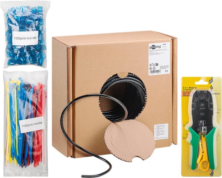 Image du produit Goobay CAT 6 Outdoor Set de câbles réseau, U/UTP, noir, 100 m (U/UTP, CAT6, 100 m)
