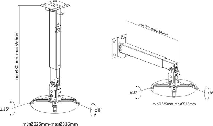 Actual product image Wiltec Projector mount 20kg Projector mount ceiling wall 43-65cm swivelling (Ceiling, Wall)