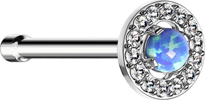 Produktbild Star Piercing Nasenstecker gerade silber Kristallkreis mit grossem Opal blau (Chirurgenstahl 316L, Messing)