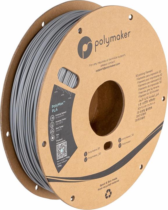 Produktbild Polymaker PA06003 PolyMAX Tough Filament hohe Steifigkeit, hohe Zugfestigkeit (PLA, 1.75 mm, 750 g, Grau)