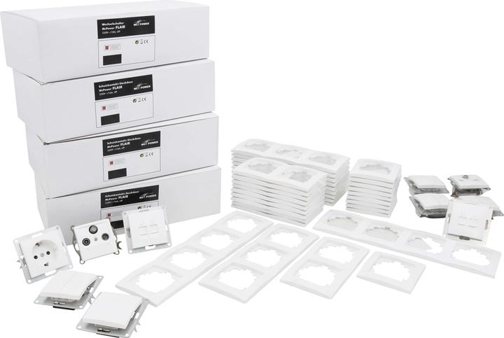 Produktbild MCP MCPOWER Schalter und Steckdosen Set Flair, Megaset, 100-teilig, weiss