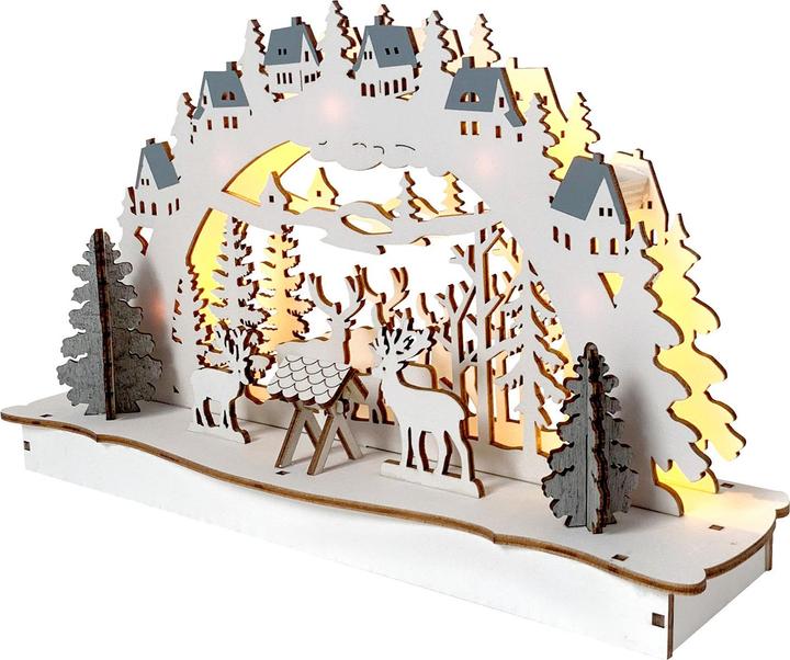 Produktbild HTI-Living Leuchtbogen Weiss/Grau Rehe an der Futterkrippe
