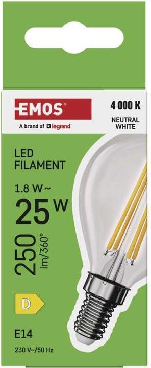 Produktbild Emos LED Lampe Filament Mini Globe / E14 / 1,8 W (25 W) / 250 lm / Neutral Weiss (E14, 1.80 W, 250 lm, 1 x, D)
