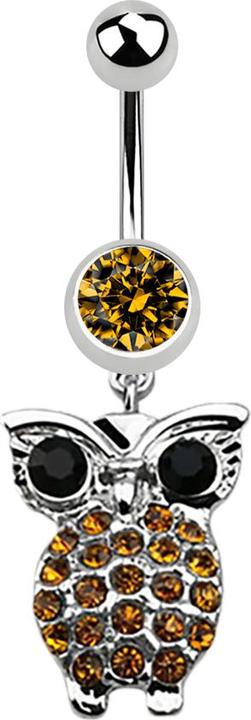 Star Piercing Banane silber mit Anhänger Eule und grossen Augen topaz (Chirurgenstahl 316L, ohne Messing)