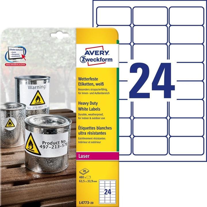 Avery White Heavy Duty Labels - Laser - L4773 Bianco