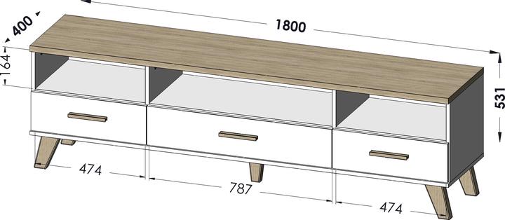 Immagine prodotto Cama LOTTA TV18 3S3K Supporto TV e centro d'intrattenimento con 3 cassetti