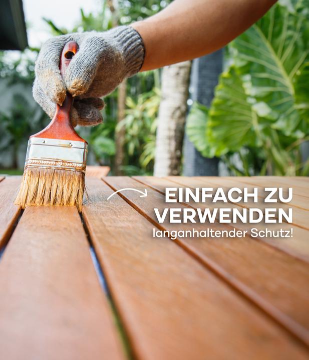 Produktbild Plid Holzöl 2,5L für ca. 25m² + Pinselset 3-tlg / Holz Pflegeöl Gartenmöbel (Farblos, 2.50 l)