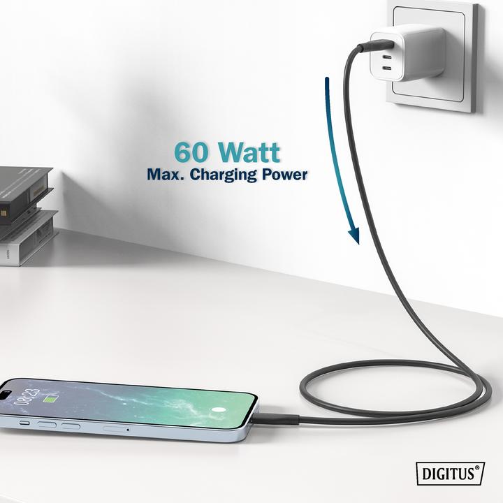 Produktbild Digitus USB-C Silikon Anschlusskabel, 0,5m, schwarz (0.50 m, USB 2.0)