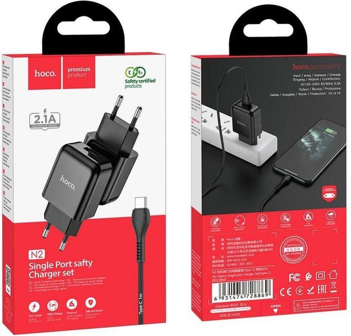 Produktbild Hoco Adapter travel charger USB A + cable USB A to Type C 2.1A N2 black (2.10 W)