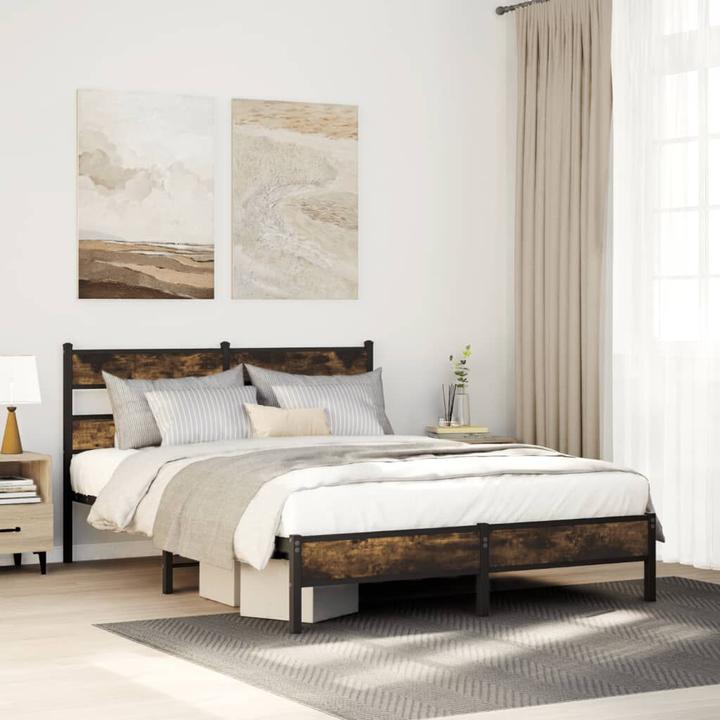 Produktbild VidaXL Bettgestell Kopfteil Metallbett Bett Doppelbett Sonoma-Eiche 150x200cm (150 x 200 cm)