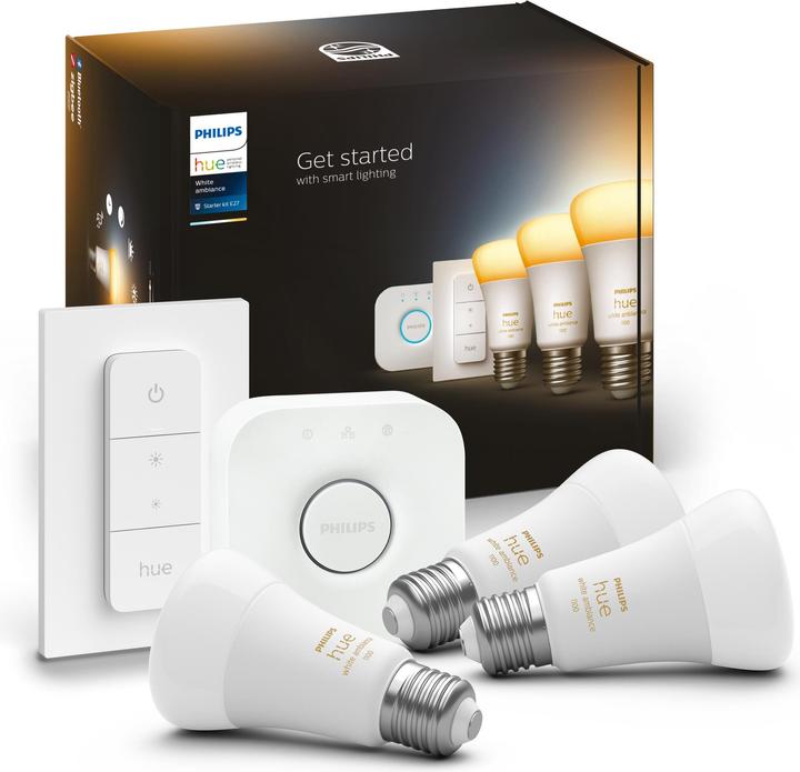 Produktbild Philips Hue White Ambiance Starter Set (E27, 11 W, 1100 lm, 3 x, F)