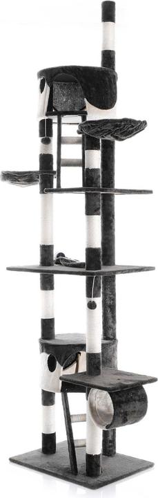 Actual product image Wiltec Cat Tree Scratching Post Climbing Tree 240-260cm in Black/White with Caves, Hammocks and Platforms (260 cm, Black and white)