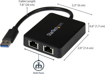 Produktbild StarTech USB 3.0 Dual Port Gigabit Nic (USB, RJ45 Gigabit Ethernet (2x))