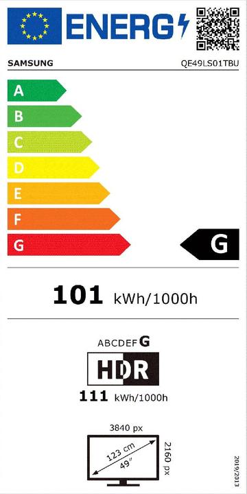 Label énergétique Samsung The Serif QE49LS01TB (49", LS01T, QLED, 4K, 2020)