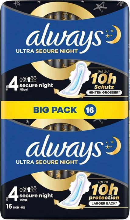 Produktbild Always Ultra Binde Secure Night mit Flügeln BigPack (16 x)