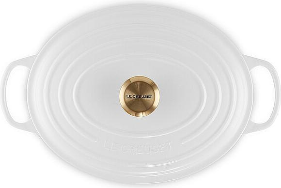 Image du produit Le Creuset Cocotte Signature Ovale, 31Cm, BlancM. Pommeau doré Gu (31 cm, Cocotte + faitout, Fonte)