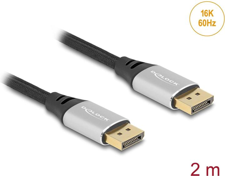 Actual product image Delock DisplayPort cable 16K 60 Hz 2 m silver metal (2 m, DisplayPort)