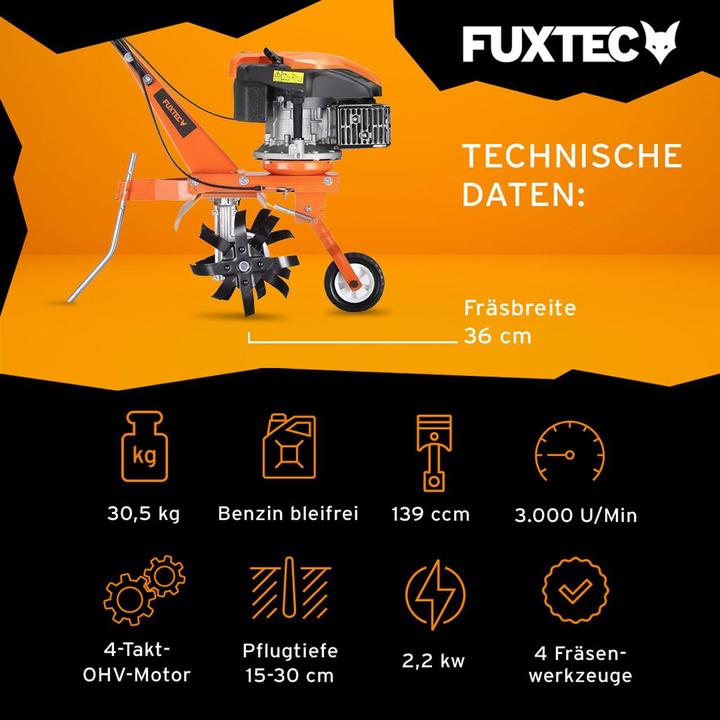 Immagine prodotto Fuxtec FX-AF1139 Fresa rotante con larghezza di 36 cm
