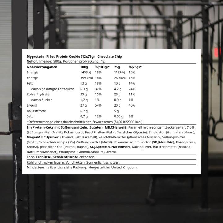 Image du produit MyProtein Biscuit fourré aux protéines (12 x 75g) (Pépites de chocolat, 12 pcs, 900 g)