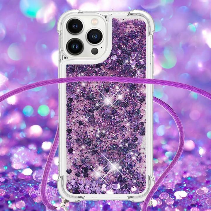 Produktbild Cover-Discount iPhone 15 Pro - Glitzer Hülle mit Umhängeband violett (Apple iPhone 15 Pro)