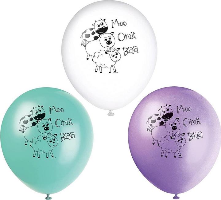 Produktbild Unique Party Latex Bauernhof Tiere Ballons (8er Pack)