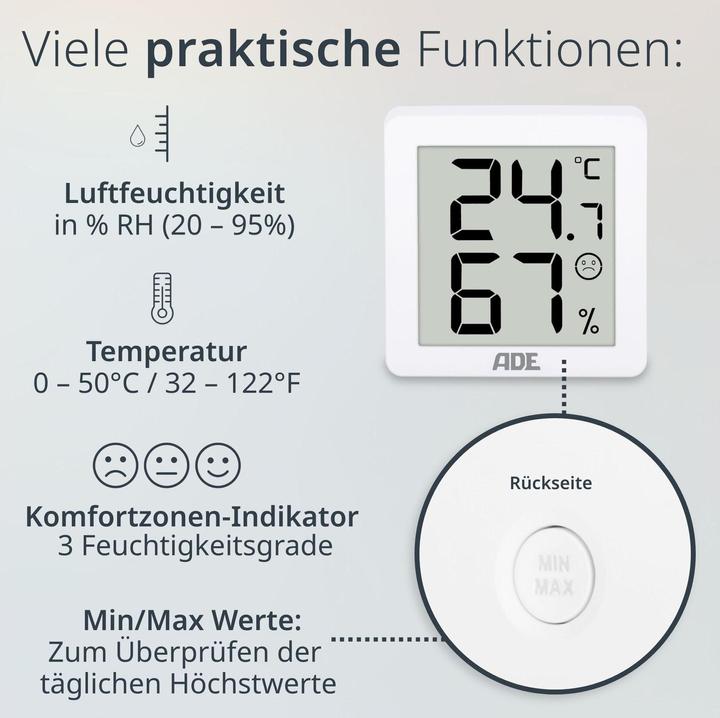 Produktbild ADE Thermo-/Hygrometer digital 3 Stück, Weiss, Funktionen