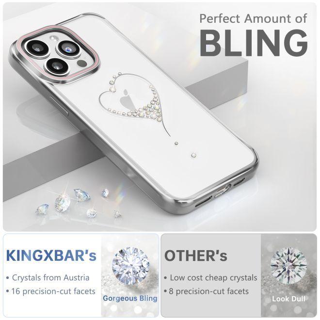 Image du produit Kingxbar Coque en silicone Wish Series avec cristaux pour iPhone 15 Pro Max - argent (Apple iPhone 15 Pro Max)