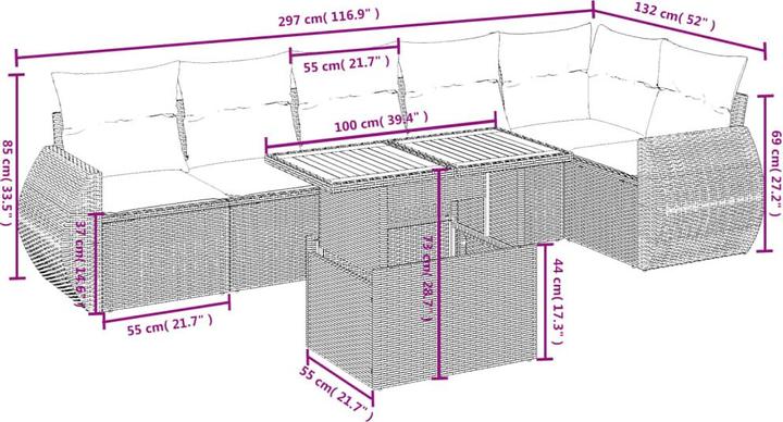 Produktbild VidaXL Gartenmöbel Sofa Garnitur Gartengarnitur Garten Sitzgruppe 7-tlg. Beige