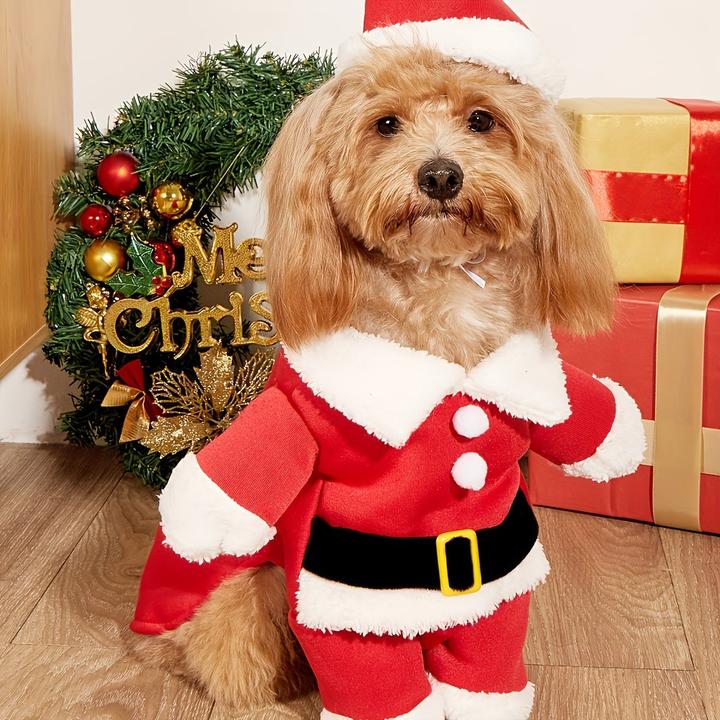Produktbild Alopini Winter Haustier Weihnachten Santa Anzug mit Hut, warme Onesie Jacke Hund Welpe, S (S, Hundemantel)