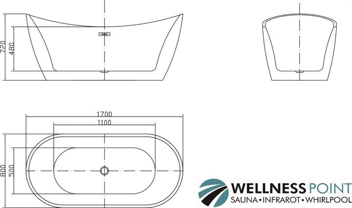 Produktbild PureHaven freistehende Luxus Acryl-Badewanne 170x80cm elegant inkl. Siphon und Überlaufschutz leicht (200 l, 170 cm, 80 cm)