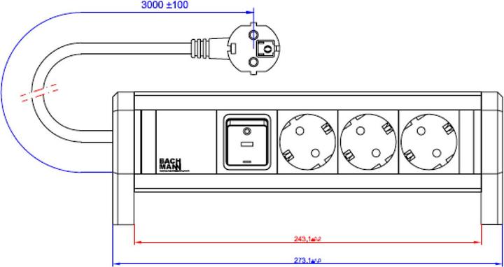 Actual product image Bachmann DESK extension cord (3 x, CEE 7/3, 3 m)