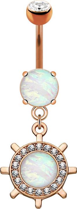 Produktbild Star Piercing Banane rosegold mit Anhänger Yachtrad und Opal (Chirurgenstahl 316L, Messing)