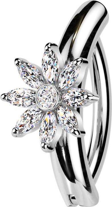 Actual product image Star Piercing Banana hinged silver shield semicircular flower crystal silver (Brass, Surgical steel 316L)