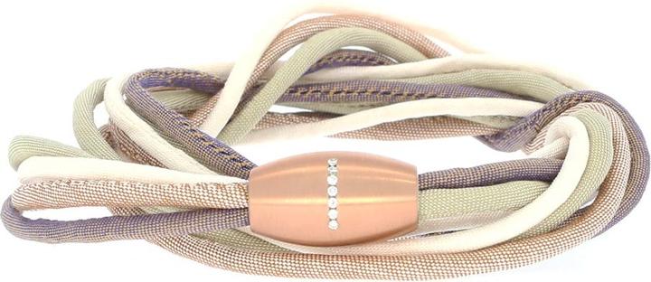 Xen Seidenarmband braun/crème/grün mit 7 Brillanten Magnetverschluss Längen zur Wahl (59 cm, Edelstahl)