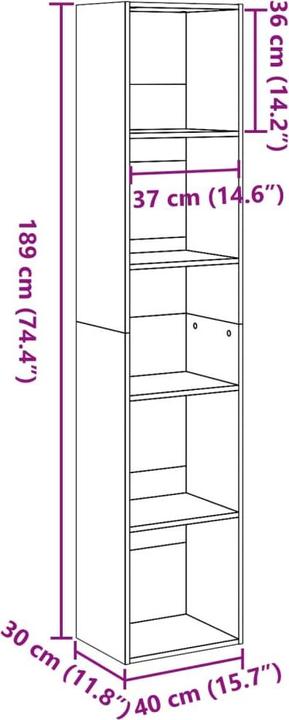 Actual product image VidaXL Bücherregal Regal Standregal Büroregal Aufbewahrungsregal Artisan-Eiche (40 x 30 x 189 cm)